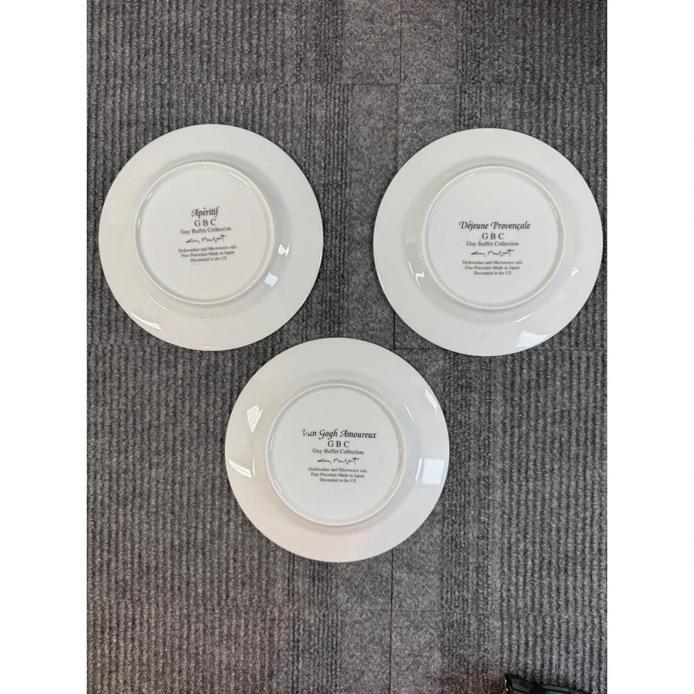 Guy Buffet Collection Fine Porcelain Appetizer Plates Set of 3 French Cafe Scene